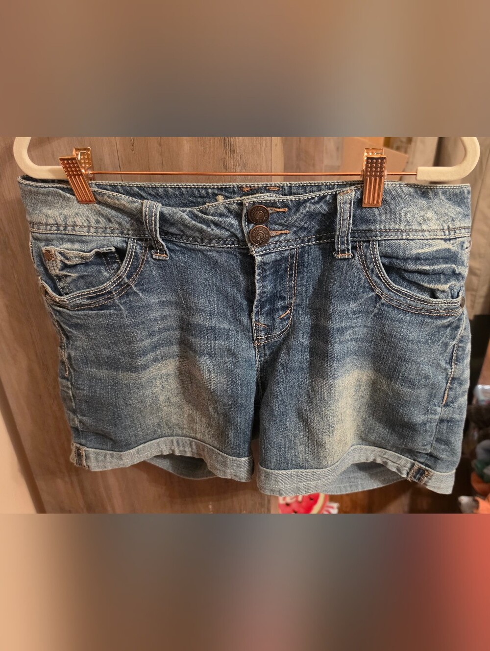 Wallflower Women's Distressed Blue Denim Shorts